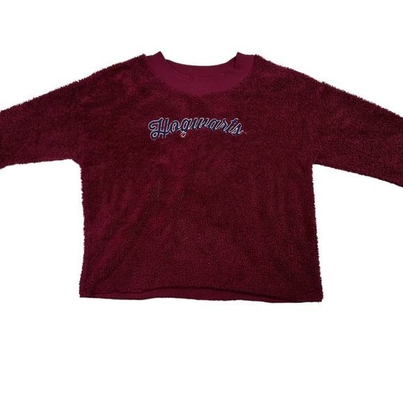 Harry Potter Hogwarts Faux Fur Sherpa Sleepwear Sweater Size L Burgundy - Picture 1 of 5